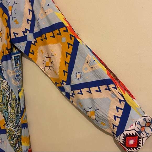 Caleoas Women’s M Tunic Top Shirt Mixed Pattern Button Up Pockets Boho - Picture 8 of 14